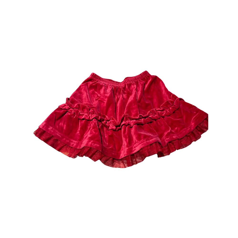 Hanna Andersson 100 4 red velvet tulle elastic waste skirt cotton poly blend euc